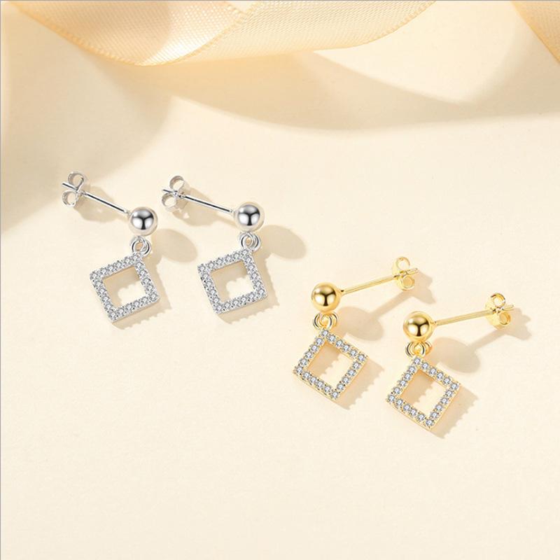 S925 Sterling Silver Square Earrings Women's Korean-Style Ins Square Earrings Temperamental Earrings Earrings