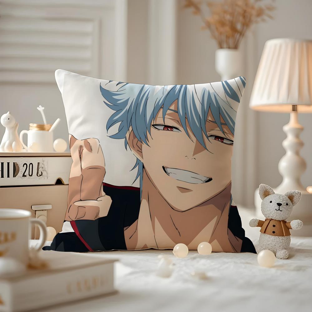 Anime GGINTAMA Cushion Cover Antidustmite Pillowcase Invisible zipper silky short plush Sofa cushion cover