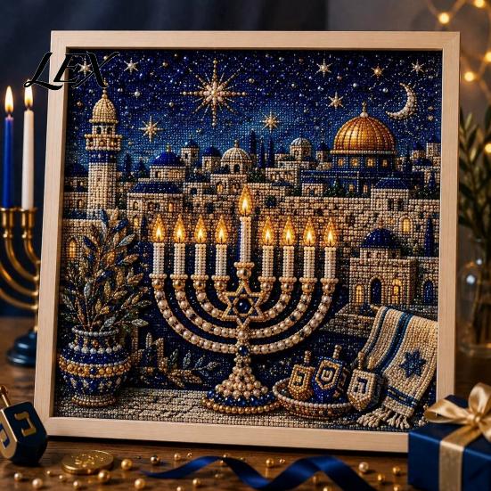 Beginner Friendly Craft DIY Hanukkah Pearl Art Kit, 3D Mosaic Bead Set, Creative Indoor Garden Decor Ritual Activity Making Kit for Traditional
