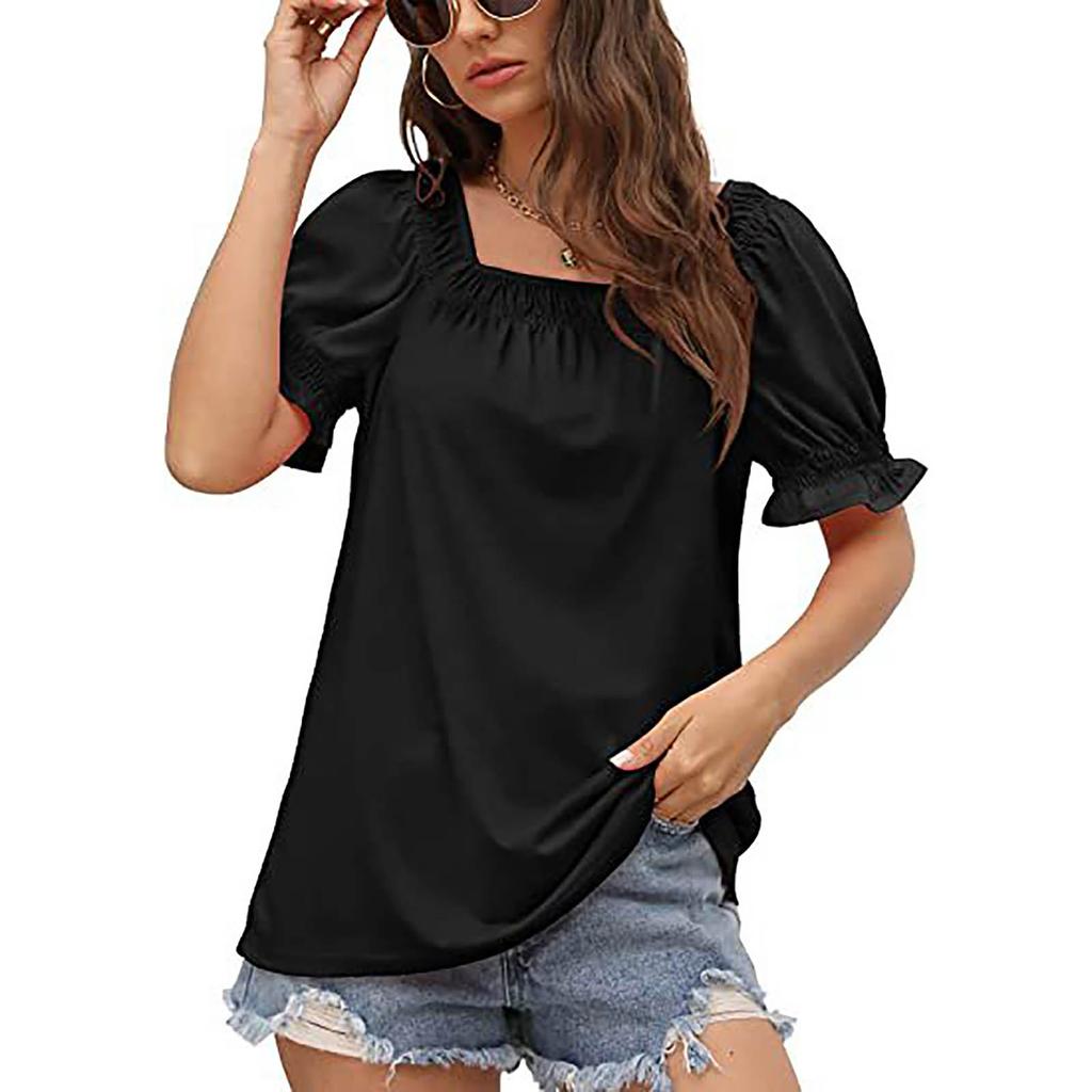 Women's Top Loose Version Of Casual Short Sleeve Fashion Square Neck T-shirt Top