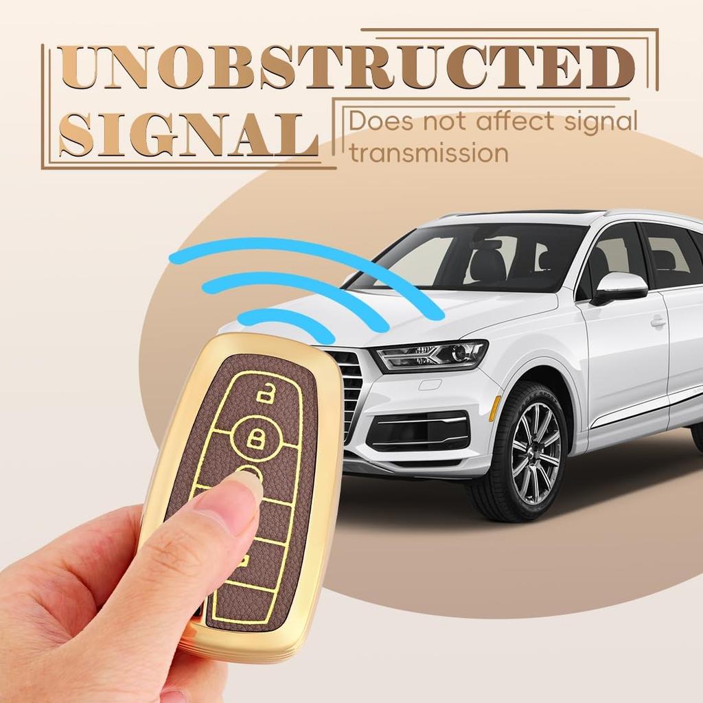 EnerCharge For Ford Key Fob Cover with Keychain, Soft TPU and Leather Key Case Shell Full Protection for Ford Explorer Escape