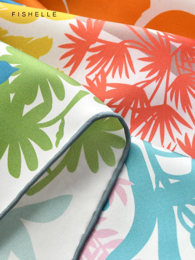 Fresh colorful tropical forest printed natural silk twill women scarf real silk scarves ladies spring autumn shawl luxury gifts