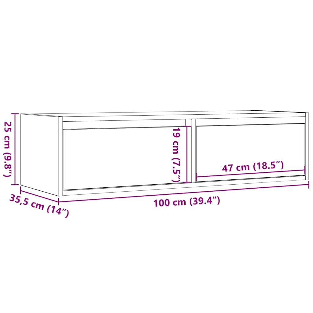 TV Cabinet with LED Lights Smoked Oak Finish 100 x 35.5 x 25 cm