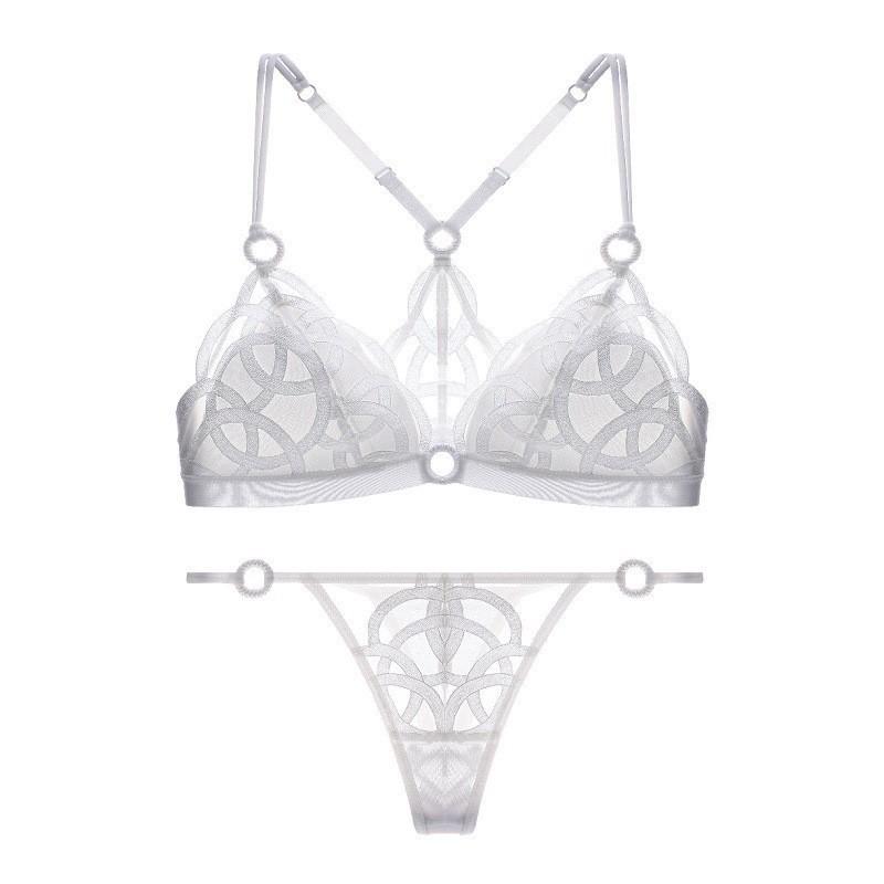 French Sexy Back Underwear Women's Big Breasts Show Small Large Size Underwear Thin Mesh Embroidery No Steel Ring Bra