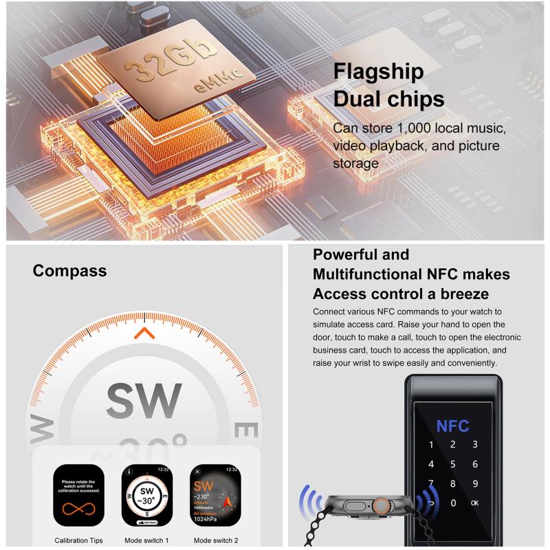 DT Ultra 3 Smartwatch Amoled-skärm 4GB MP3 MP4-spelare Bluetooth Nätverksdelning App Store ChatGPT Smart AI-klocka Man Sportklocka