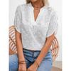 QICED Women's Fashion Casual Solid Color Print  V-Neck Short Sleeve  Blouses & Shirts