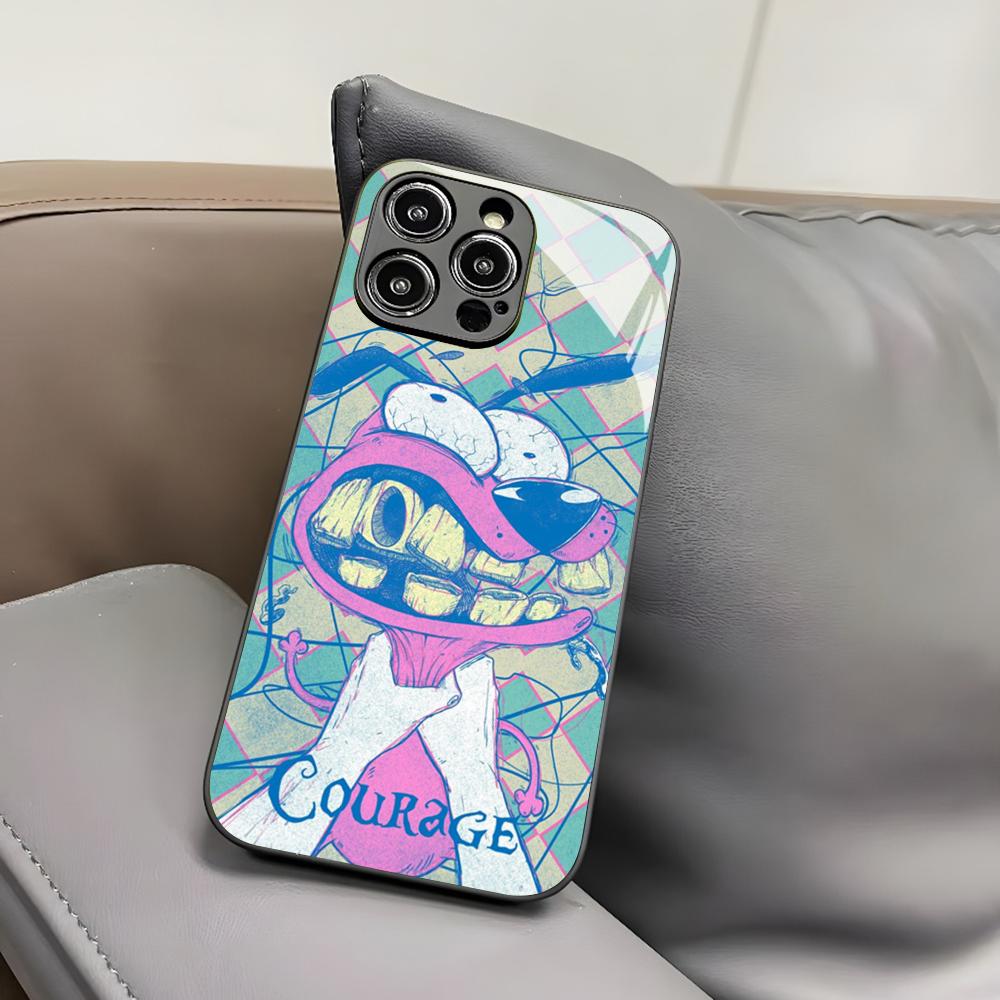 Coque de téléphone CARTOON COURAGEOUS pour Iphone 17 Air 16 15 14 12 11 13 Pro Max Mini X Xr Xs Puls Housse en Verre Noir