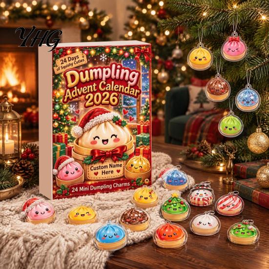 Decorative Hanging Ornaments 24 Day Cartoon Dumplings Advent Calendar 2026, 2D Acrylic Dumpling Christmas Pendants Countdown with Mini Charms