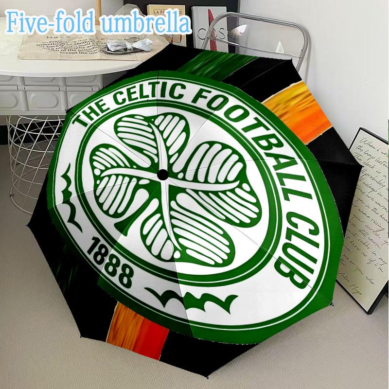 1PC Celtic Football Club Crest Printed Mini Five-Fold Lightweight Umbrella, Eight-Bone Frame, for Home Travel and Outdoor Use in Any Season