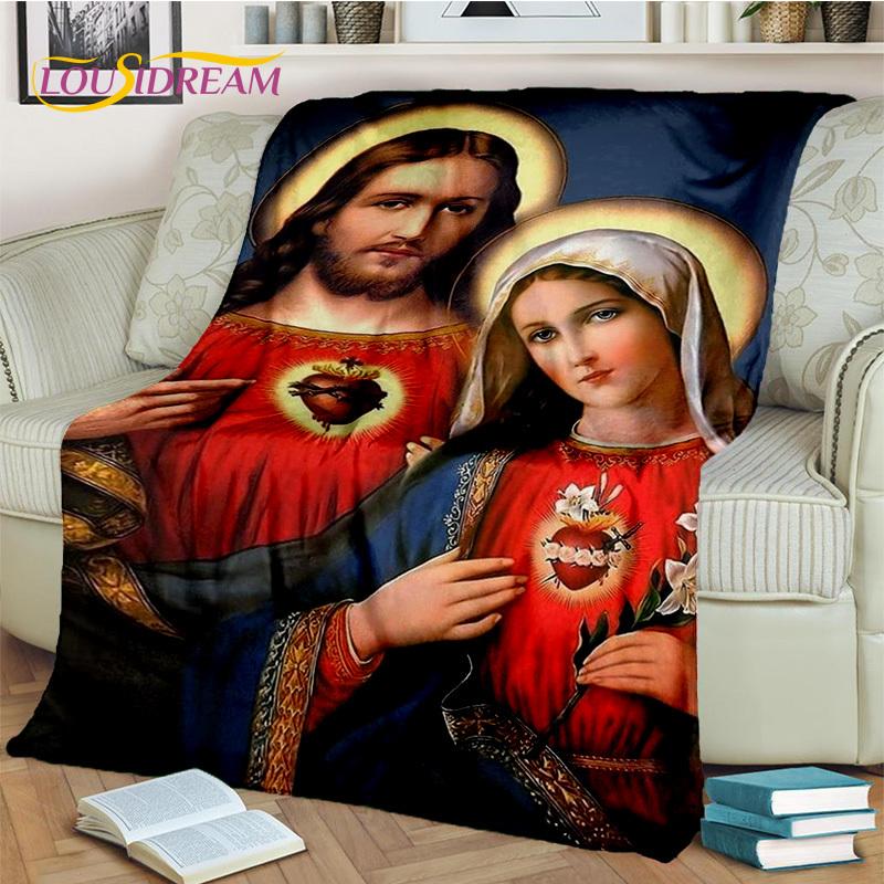 Jesus Blessed Virgin Mary Pray Blanket,Soft Throw Blanket for Home Bedroom Bed Sofa Picnic Travel Office Rest Cover Blanket Kids
