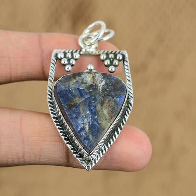 Sterling Silver Third Eye Chakra Pear Natural Sodalite Rough Anniversary Pendant