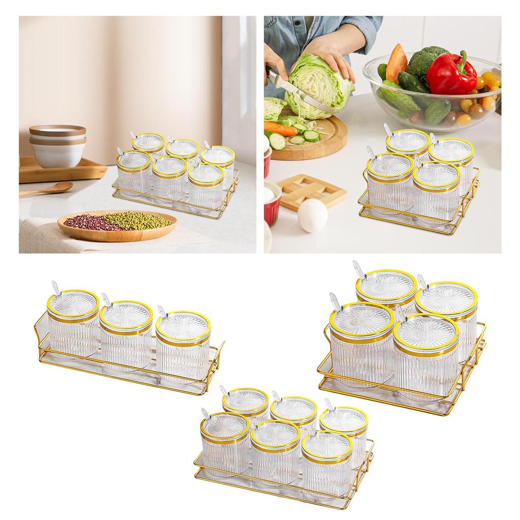 Clear Seasoning Box Jar Set Multipurpose Kitchen with Tray Pot for