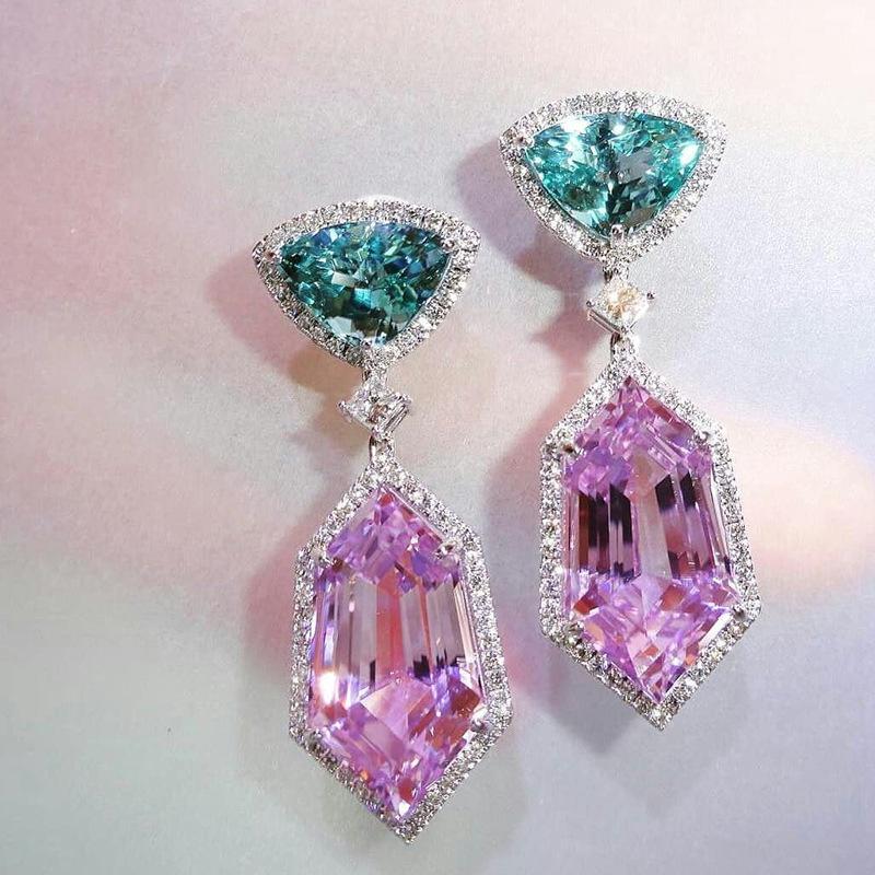 3A Zircon Pink Element Imitation Crystal Earrings, Simple Temperament Long Women'S Earrings