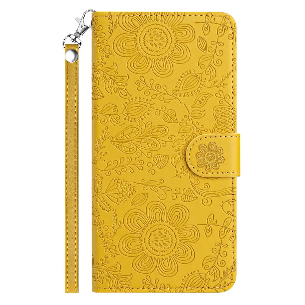 For Samsung Galaxy A55 5G Case Flower Imprint Leather Flip Wallet Phone Cover with Wrist Strap