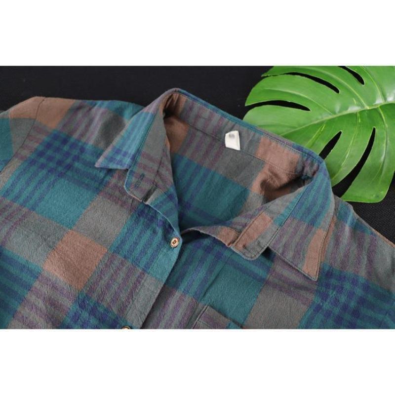 Jarní a podzimní ležérní kostkovaná košile Dámská středně dlouhá volná košile Dlouhý rukáv Top Dámský