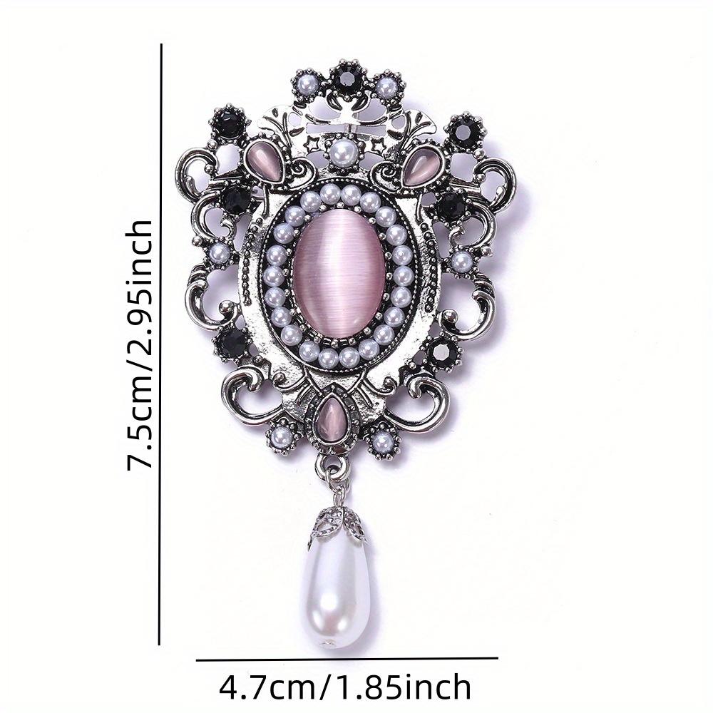 OESDPHS Women'S Retro Court Antique Baroque Western Brooch - Inlaid Pearl & Gemstone Zinc Alloy Pin with Intricate Floral Design, Elegant Accessory Fo