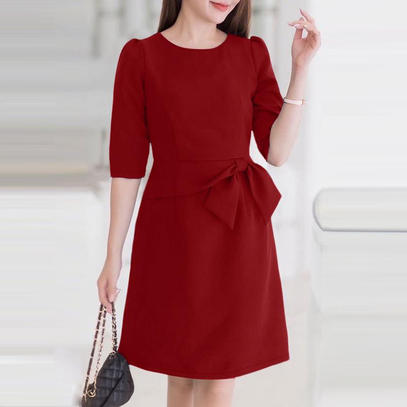 

ZANZEA Женское повседневное летнее платье с круглым вырезом и рукавами до локтя S