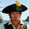 Classic Retro Tricorn Hat Wide Brim Pirate Headwear Pirate Feathers Hat  Halloween Party