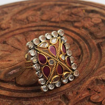 Enamel Crystal Ring 925 Sterling Silver Gold Plated Jewelry
