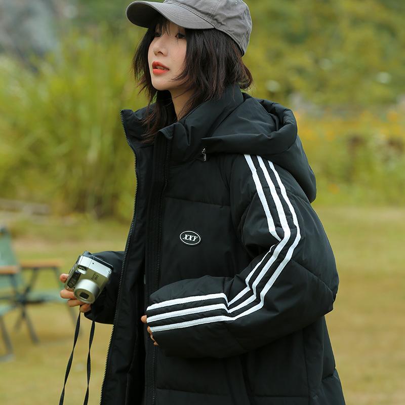 Down Cotton-padded Clothes for Women's New Winter College Style Three-bar Cotton-padded Jacket, Long Over-knee Student Cotton-padded Jacket