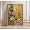 Japanische Elegante Kraniche Natur Poster Fliegende Kraniche in Gold und Weiß Leinwandbild Asiatische Wandkunst Wohnzimmer Heimdekoration