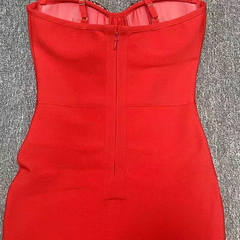 Elegant Thai Strappy Rhinestone Slit Bandage Evening Gown