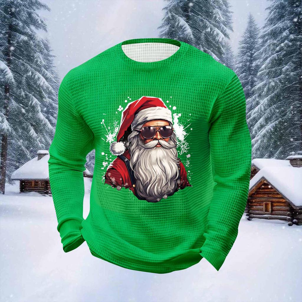 Pánské vánoční topy s kulatým výstřihem a dlouhým rukávem Pánské sportovní topy ve velkých velikostech s ležérním kulatým výstřihem