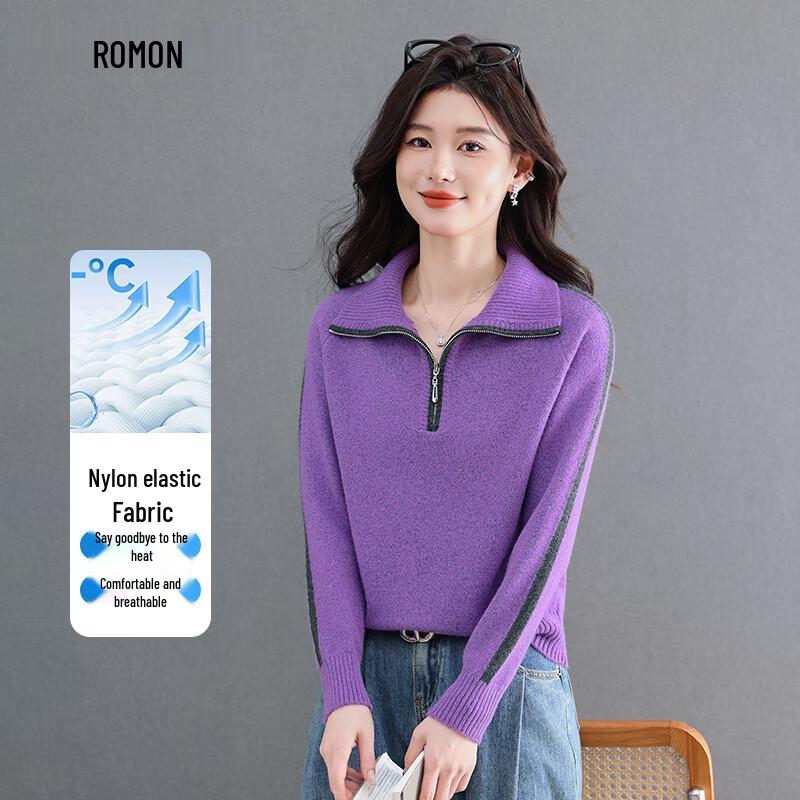 Romon Women s Color-Block Half-Zip Sweatshirt M
