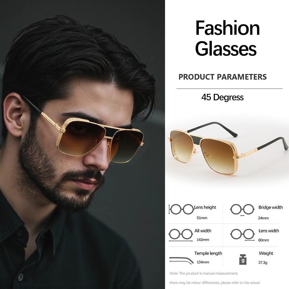 New In Sunglasses for Men Fashionable Large Frame Glasses with Metal Borders Retro and Trendy Items Glasses for Men