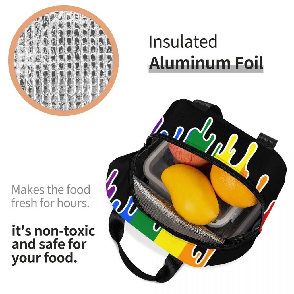 Gay Pride Flag Drip Design Insulated Lunch Bag Women Resuable LGBT Rainbow Lesbian Thermal Cooler Lunch Box Office Picnic Travel