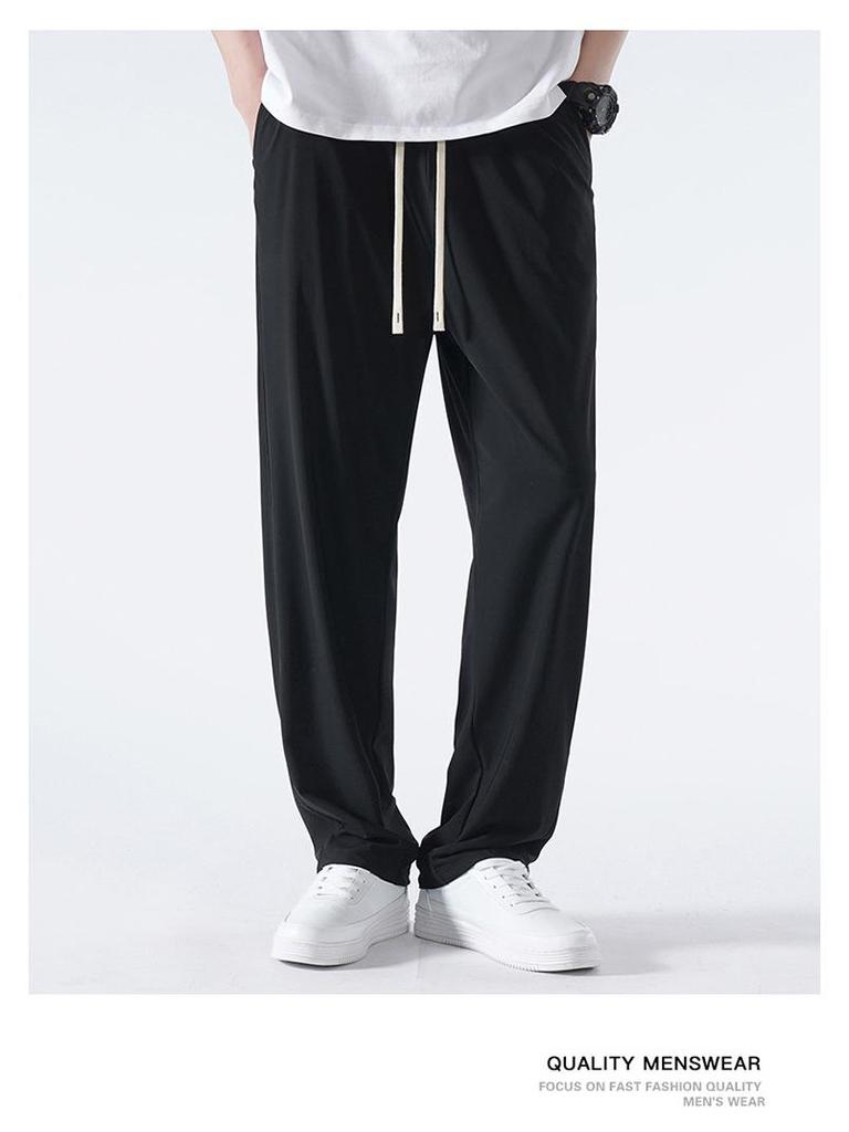 Men's Ice Silk Wide Leg Summer Pants - Loose, Draping, Micro Flare with Stretch for Casual Wear