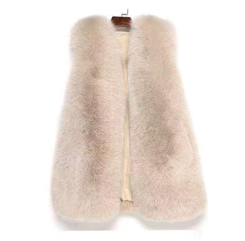 

Женский жилет из искусственного меха, короткий стиль, осень/зима 2025, новый жилет из искусственного лисьего меха, толстая плюшевая куртка с плечиками One size fits all