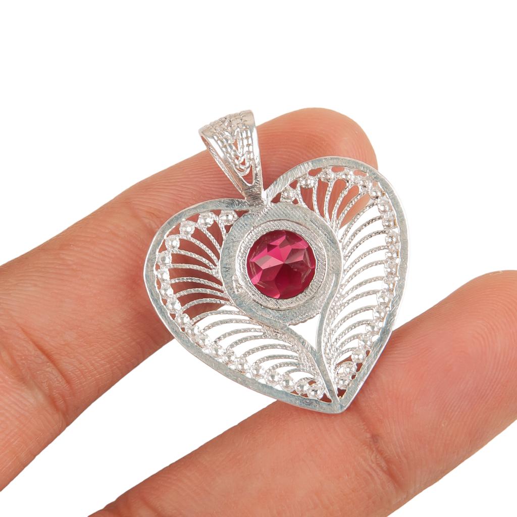 Pinker Rubellit Edelstein 925 Sterlingsilber Schmuck Handgefertigter Anhänger 1,4" Für Sie CP-15-5