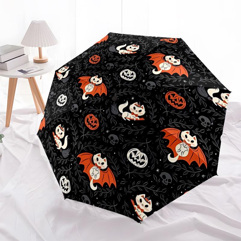 1pc Halloween Cats Automatic Open/Close Umbrella, Windproof, Folding Compact Umbrella with Lightweight Design for Women/Men078