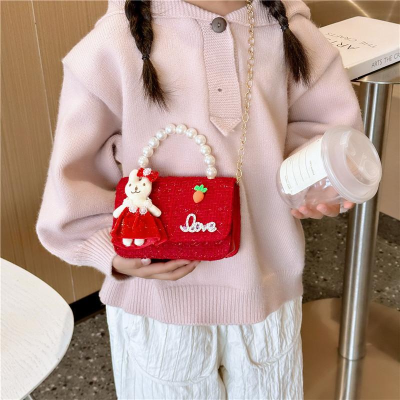 Butterfly Knot Stylish Girls Handbag Pearl Shoulder Bag For Children With Design Cute