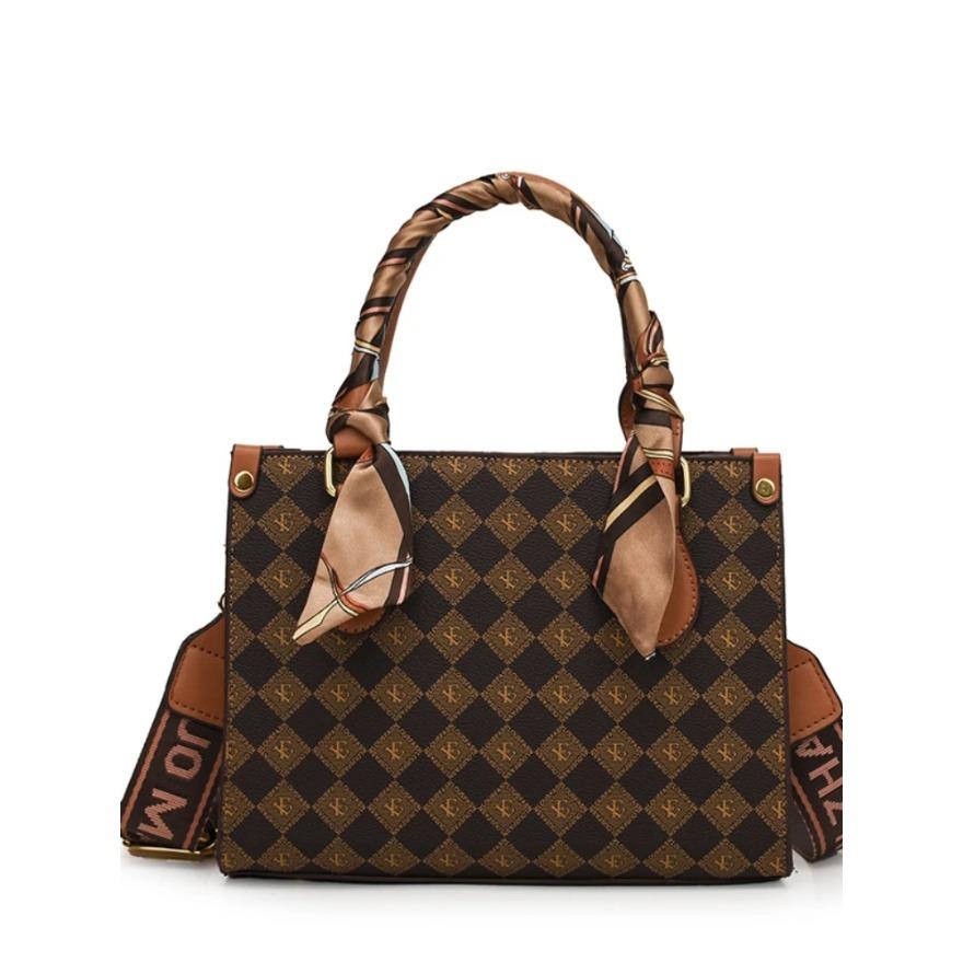Europe and the United States Retro Ribbon Women's Bag Letters Floral Wideband Tote Bag Simple Hundred Shoulder Crossbody Bag PU