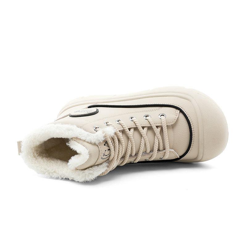 HY616 new winter waterproof sewing line women's short tube warm high-top simple velvet thick-soled cotton shoes