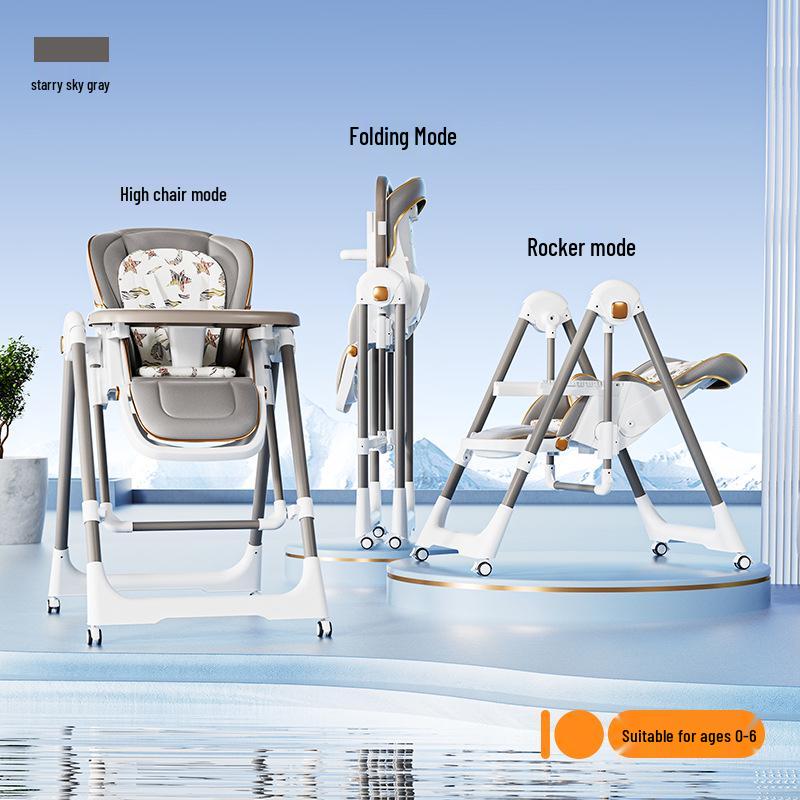 Compact Multi-Functional Baby High Chair: Recline, Fold, and Rock - Portable 2-in-1 Eating and Relaxing Chair for Infants