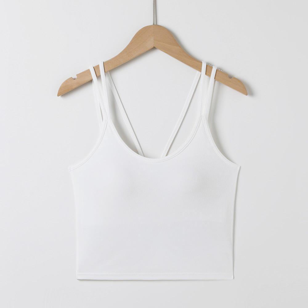 Summer Double Strap Cropped Camisole - Comfortable Solid Color Vest with Built-in Bra & Stylish Back Design Small белый