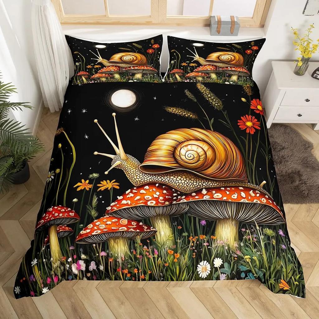 Kawaii Snails Duvet Cover Set Gradient Rainbow Printed Bedding Set Bedroom Decor Funny Snails Plant Duvet Cover for Boys Girls