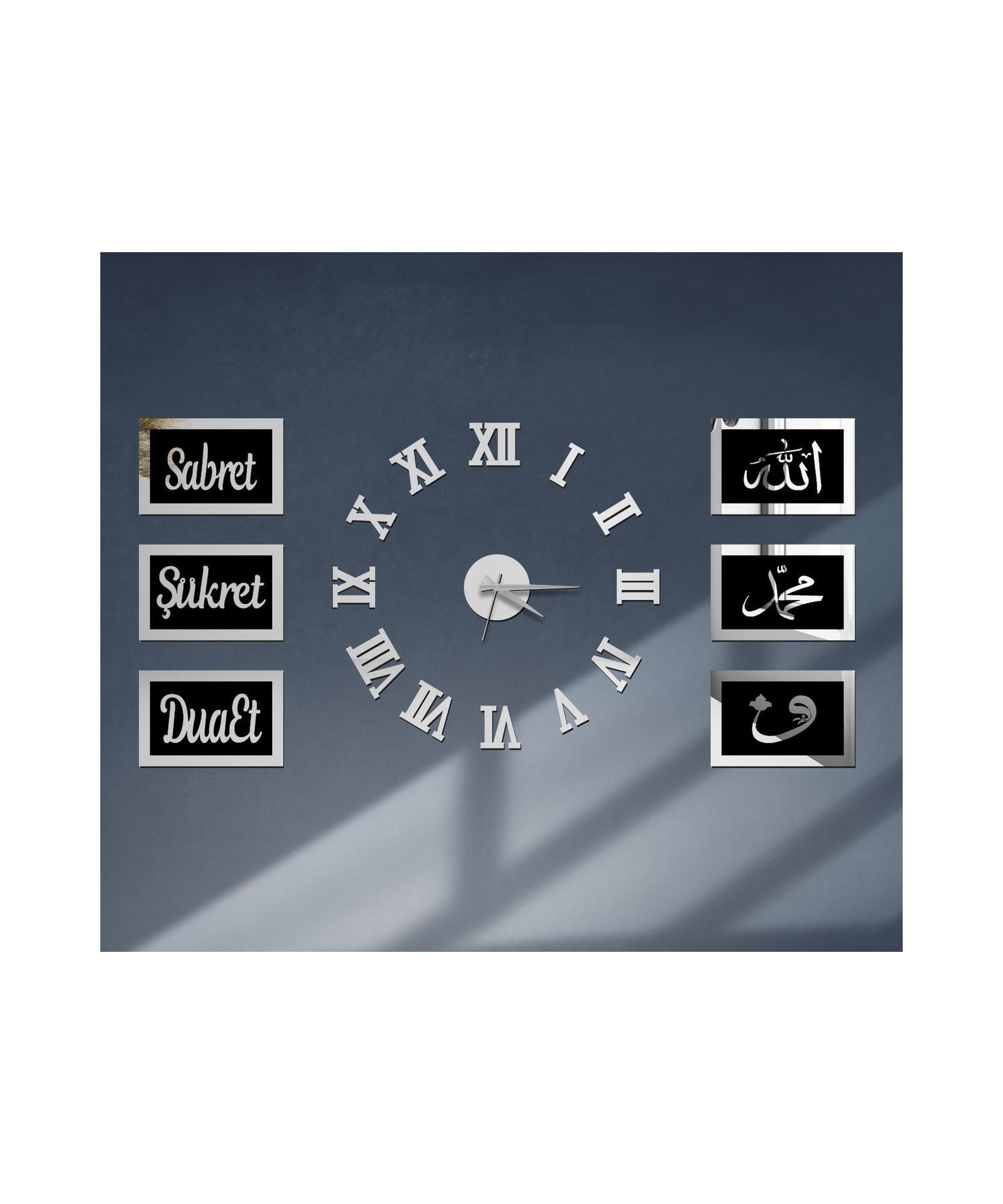 

Серебряные зеркальные часы из плексигласа и черный фон Серебряная рамка Набор из 6 предметов «Терпение, Благодарность, Молитва» Настенная доска