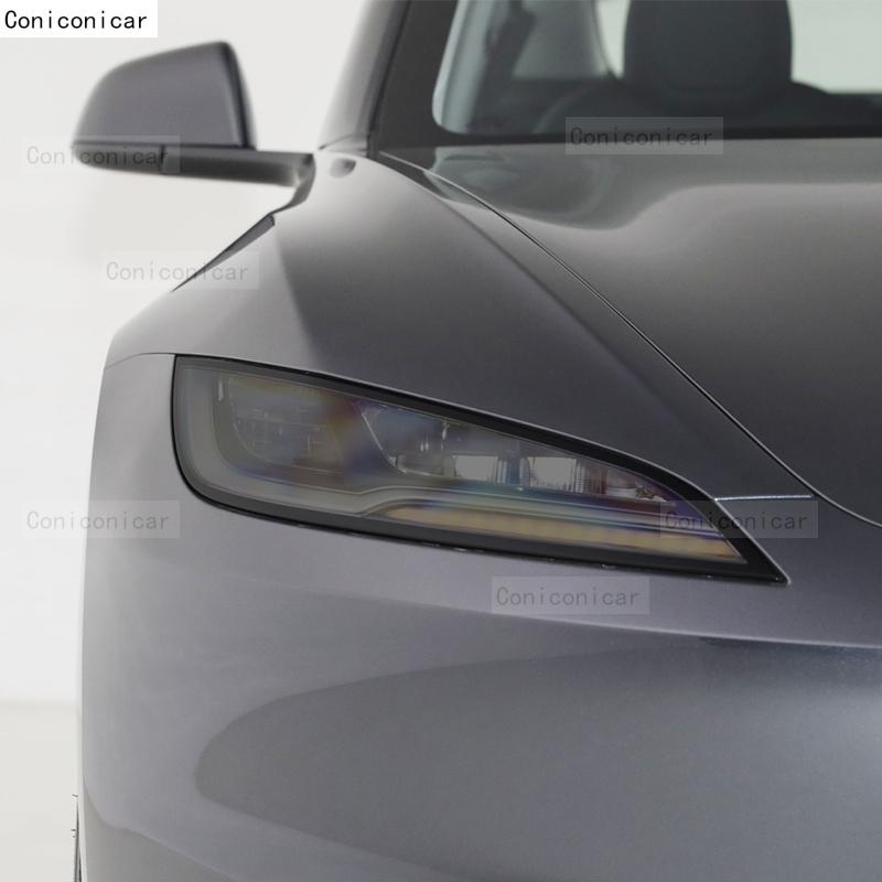 For TESLA Model 3 2023 2024 Car Headlight Smoked Black TPU Protective Film Front Light Tint Change Color Sticker Accessories