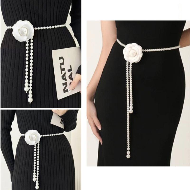 Flower Waist Chain Camellia-Pearl Body Chains Waist Belt Chain Summer Beach Waist Body Chain Jewelry for Women Girl