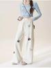 Princess Style Cartoon Embroidered Wide-Leg Drawstring Pants for Women