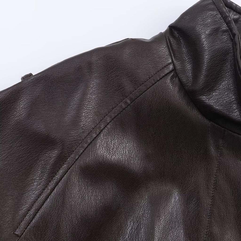 European and American style, new women's clothing, fashionable, casual imitation leather stand-up collar jacket jacket 6318025