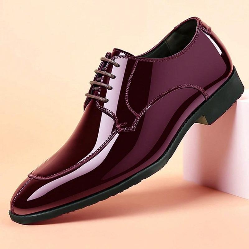 Mens Dress Shoes Luxury Patent Leather Business Shoes Pointed Toe Casual Office Shoes for Men Lace Up Oxfords Wedding Party Shoe
