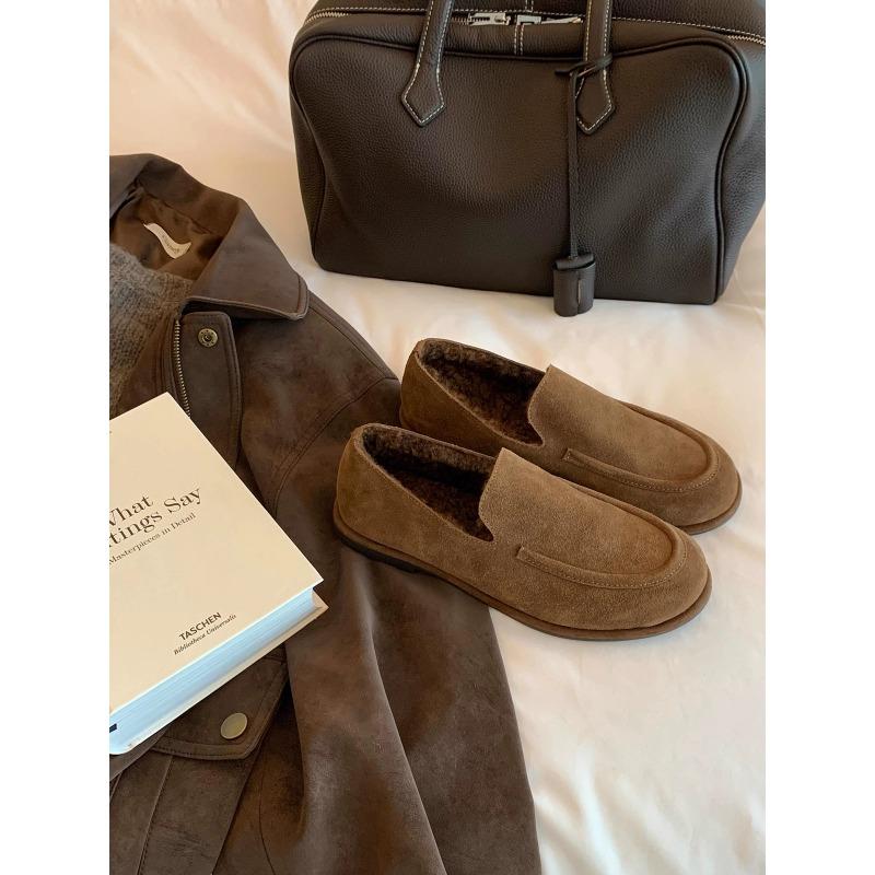Sheepskin version minimalist flat bottom one pedal lazy plush shoes casual versatile comfortable and lightweight