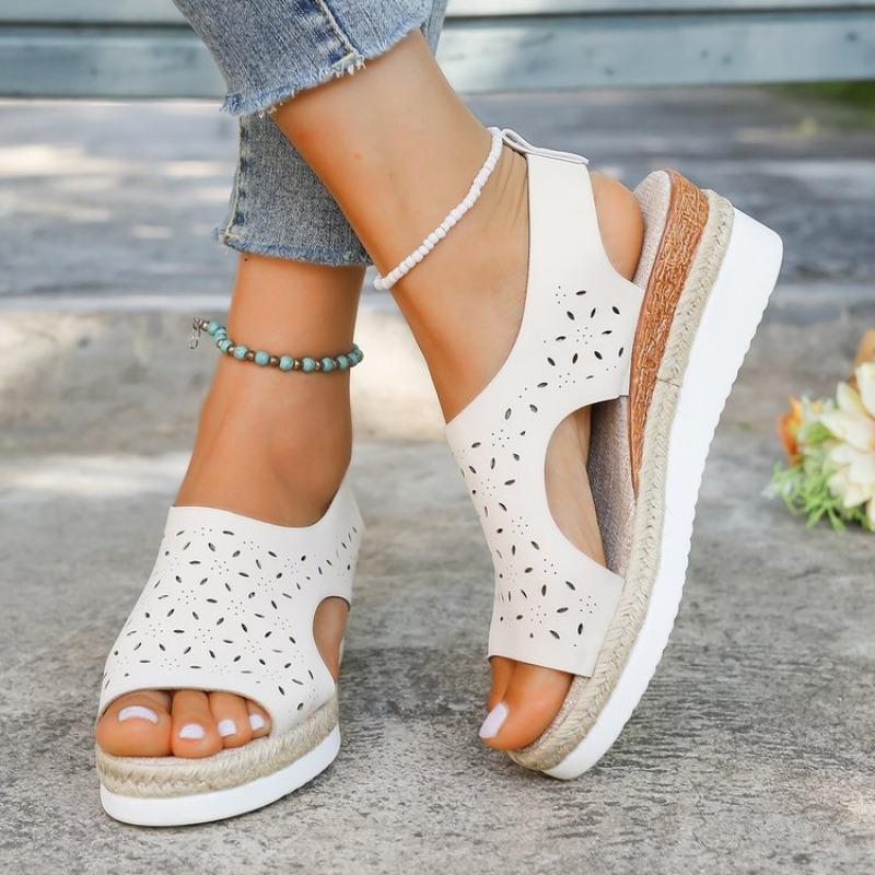 Womens Sandals Hollow Platform Sandals Fish Mouth Women's Shoes Outdoor Beach Wedges Sandal Woman Footwear Women Retro Casual