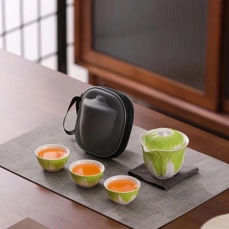 Creative Ceramic Cabbage Tea Caddy, Mini Portable Sealed Jar for Travel and Food Storage