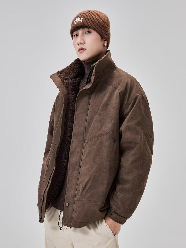 Men's Casual Warm Lambswool Cotton Jacket - Winter Plus Velvet Thick Stand Collar Coat